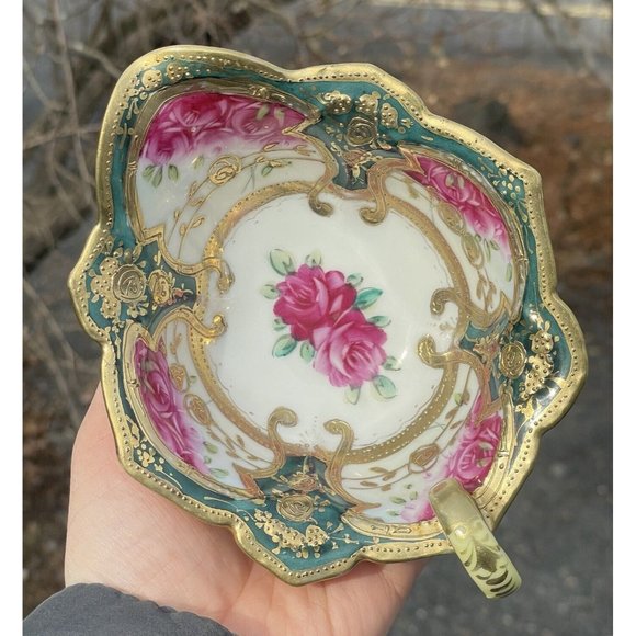 Antique Porcelain Hand Painted Gilt Mayonnaise Sauce Dish w Underplate Victorian - Picture 3 of 16